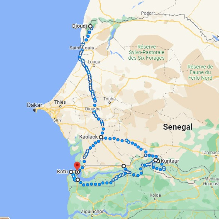 kaart reis Senegal Gambia